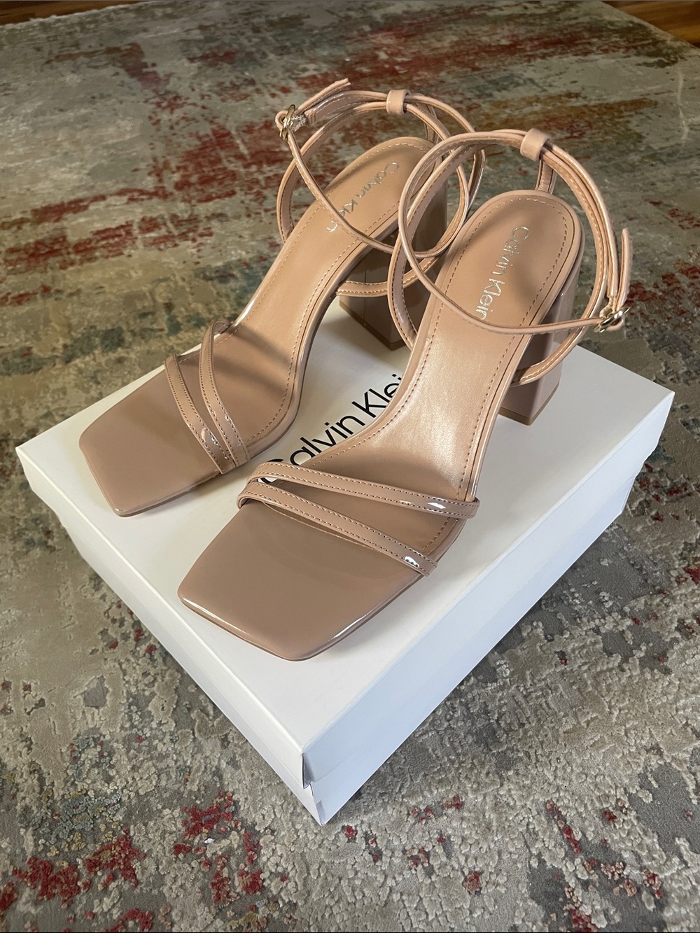 Calvin Klein Blush Nude Strappy Block Heel Sandals Size 9.5